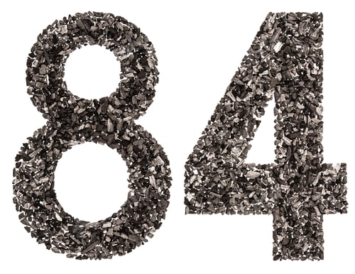 Preview: Arabic numeral 84, eighty four, from black a natural charcoal, isolated on white background