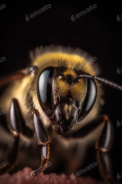 Preview: a bee with its head looking off to the side, showing its eyes