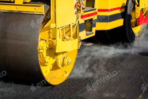 Preview: Compact steamroller flatten out the asphalt