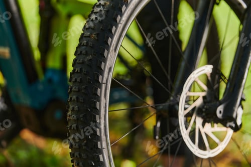 Preview: A sports bicycle races through the park, its components in focused motion spinning wheels, agile
