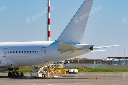 Preview: Airplane is parked near gate of airport terminal