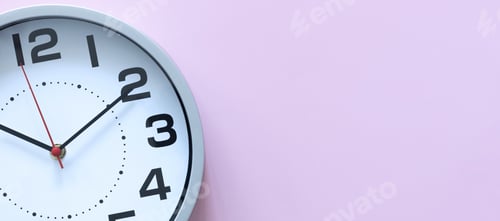 Preview: Clock on a pink background, the concept of time management, time planning. Web banner, free space.