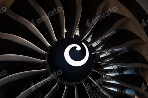 Preview: Plane background. Airplane turbine blades close-up. Airplane engine. Turbines blade. Aviation