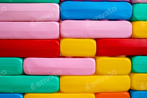 Preview: background of colored plastic rectangles. Colorful toy bricks for kid. High quality photo