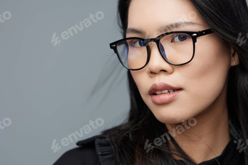 Preview: Studio woman attractive face beautiful glasses business fashion student asian smile background cute