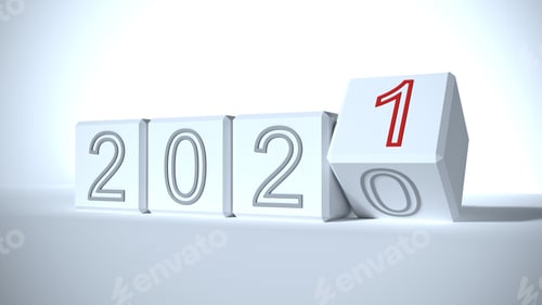 Preview: 2021 white blocks New year change, turn. 2021 start and 2020. 3D rendering