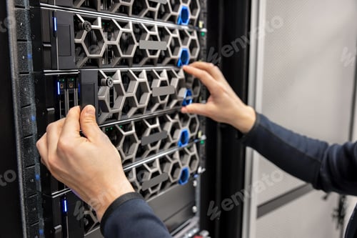 Preview: Hands Of Male IT Support Professional Adjusting Hardware