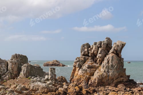 Preview: Rocky cliffs on the Pink Granite Coast near Le Gouffre in Brittany