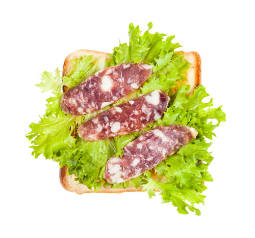 Preview: open sandwich with toast, sausage and leaf lettuce