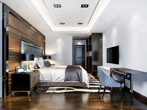 Preview: 3d rendering modern dining room and living room with luxury chinese decor