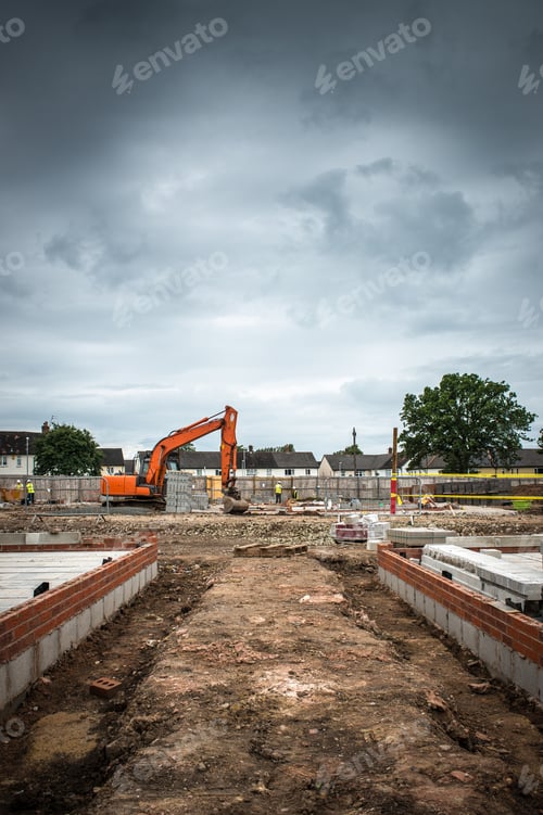 Preview: Tractor, building materials on construction site