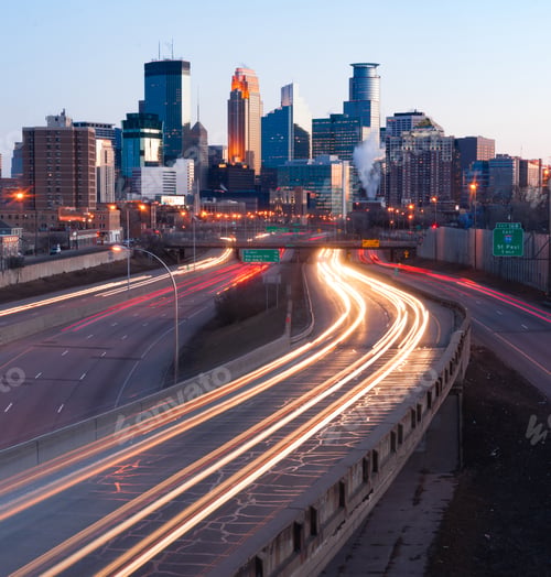Preview: Interstate Traffic Moving Metro Highway Minneapolis Minnesota City Skyline