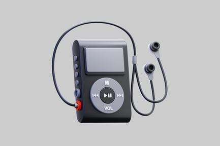Vista previa: iPod negro con auriculares y pantalla