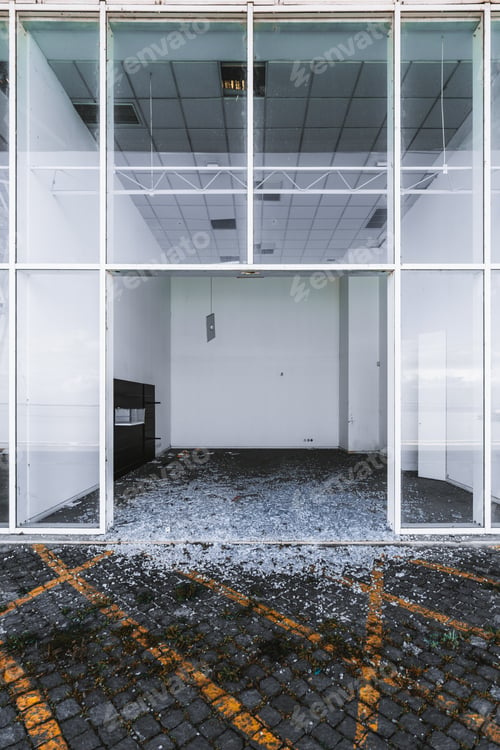 Preview: Broken glass in abandoned building