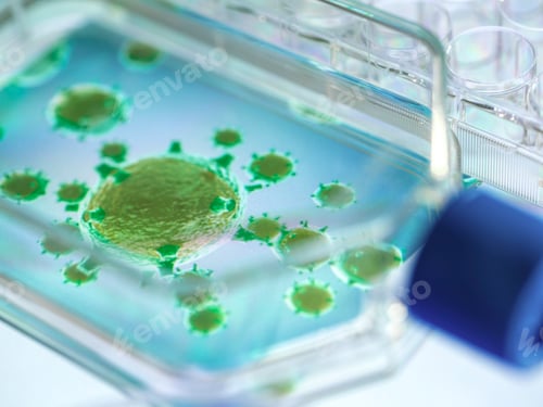 Preview: A closeup view of cells in a petri dish under scientific examination.
