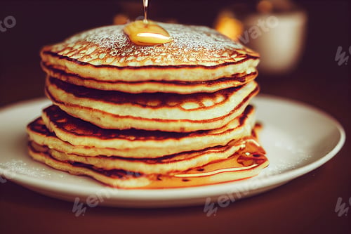 Preview: Close-up food photography of buttered pancakes with syrup