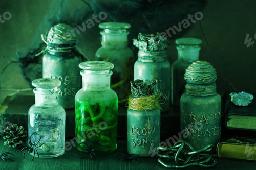 Preview: witch apothecary jars magic potions halloween decoration