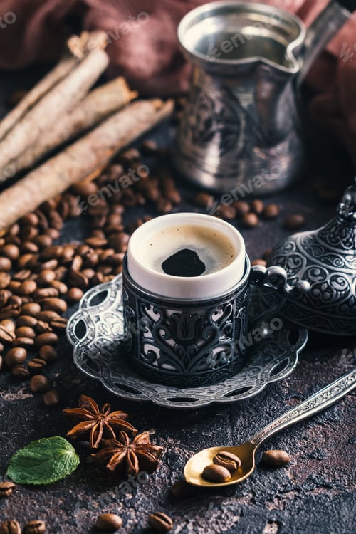 Preview: Turkish coffee in metal cup