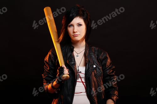 Preview: Young punk girl with baseball bat