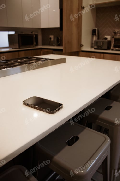 Preview: Modern phone on counter in kitchen mock-up friendly