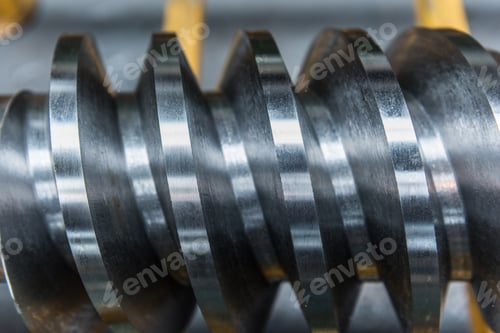 Preview: Steel worm drive gear in engineering factory, close up
