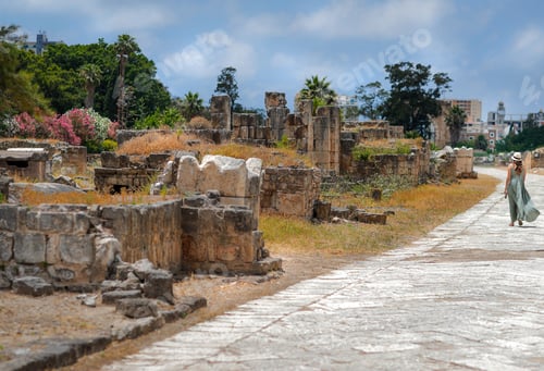 Preview: Woman Walking along Ruins Of Tyre