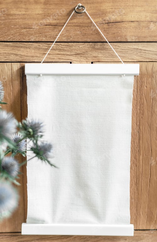 Preview: Blank Canvas with Thistle Against a Wooden Background