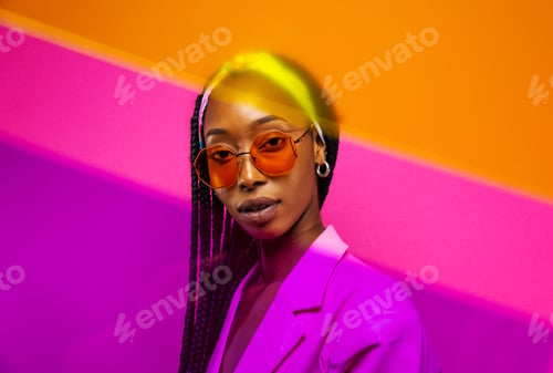 Preview: Beautiful afro woman with pigtails and stylish clothes