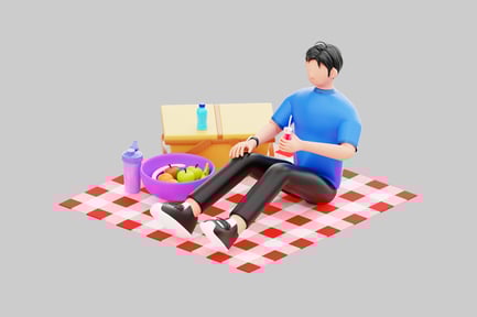 Visualização: Homem relaxando na cena do piquenique