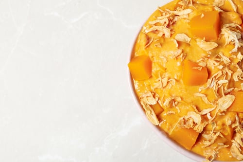 Preview: Concept of Autumn vibe food, Pumpkin porridge, space for text