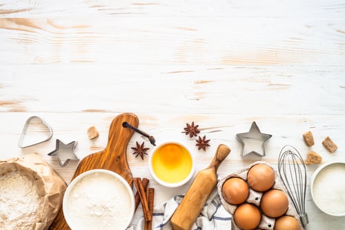 Preview: Baking ingredients at white wooden table