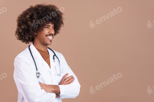 Preview: Smiley african doctor in uniform and stethoscope