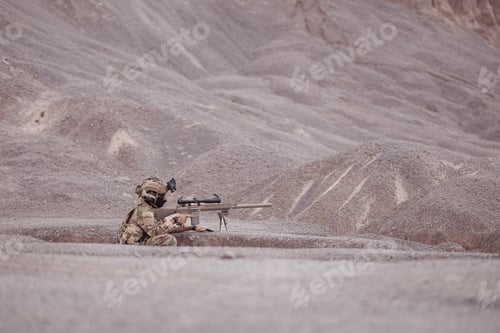 Preview: Soldiers in camouflage military uniforms carrying weapons Reconnaissance missions in rugged mountain