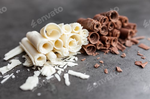 Preview: Delicious chocolate swilrs on rustic background
