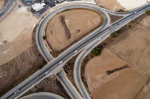 Preview: Aerial drone view of a modern designed highway public road. Road transportation