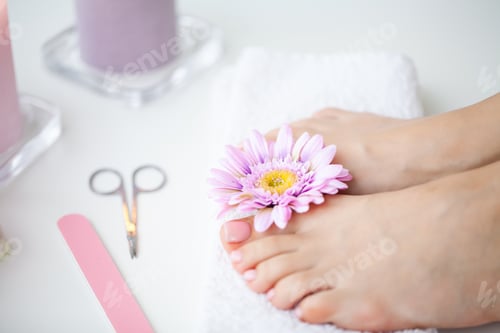 Preview: Close up woman making pedicure at her bathroom