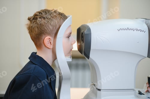 Preview: Child undergoing vision diagnostics with modern equipment at ophthalmology clinic