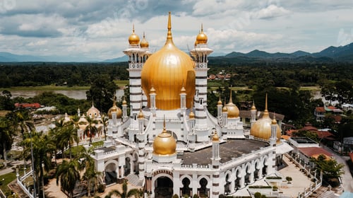 Preview: Aerial view of the Ubudiah Mosque at Kuala Kangsar, Perak, Malaysia
