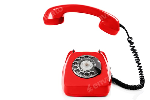 Preview: Old fashioned retro red telephone isolated white background