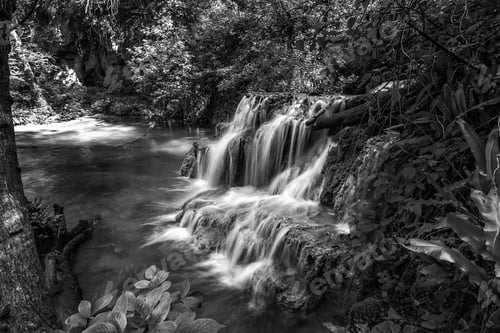 Preview: Cascade waterfalls. Krushuna falls in Bulgaria, black and white