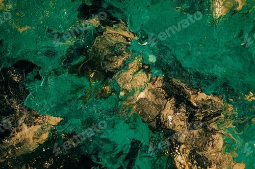 Preview: Green beige and black fluid art. Abstract background.