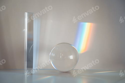 Preview: Geometric crystals on white background with rainbow
