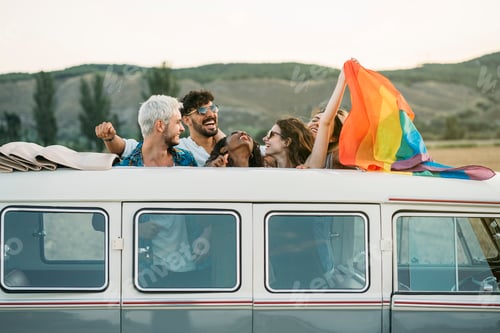 Preview: People with LGBT flag in van