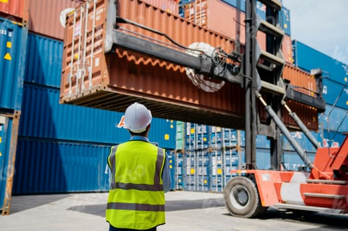 Preview: Working in cargo container warehouse industry factory site in export, import, and transportation.