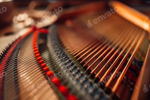 Preview: Inside grand piano, strings closeup, nobody