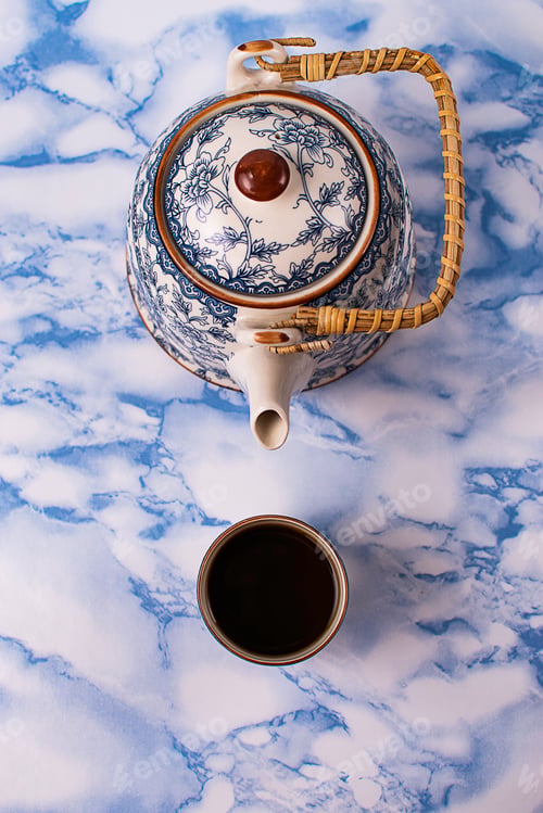 Preview: Teapot and cup of china blue chinese porcelain tea.