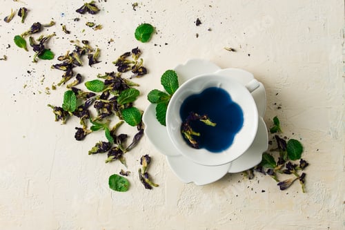 Blue Butterfly Pea Tea with Mint Leaves
