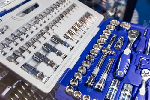 Preview: Professional toolbox, heads and ratchets closeup