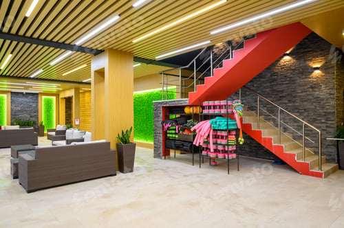 Preview: beautiful interior of rest area with chairs and sofa