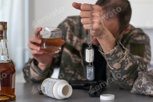 Preview: Alcoholism, sad depressed asian young man refuse, push alcoholic beverage glass, drink whiskey